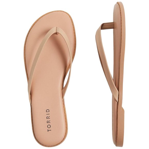 TORRID Faux Leather Flip Flop Beige Tan 11WW NEW - Picture 2 of 5
